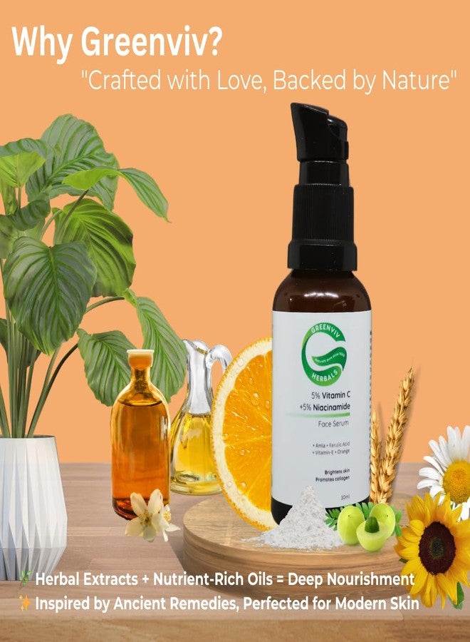 Greenviv 5% Vitamin C + 5% Niacinamide Brightening Face Serum | with Amla, Ferulic Acid & Vitamin E | Brightens & Evens Skin Tone, Fights Environmental Stressors | 30ml - Image 4