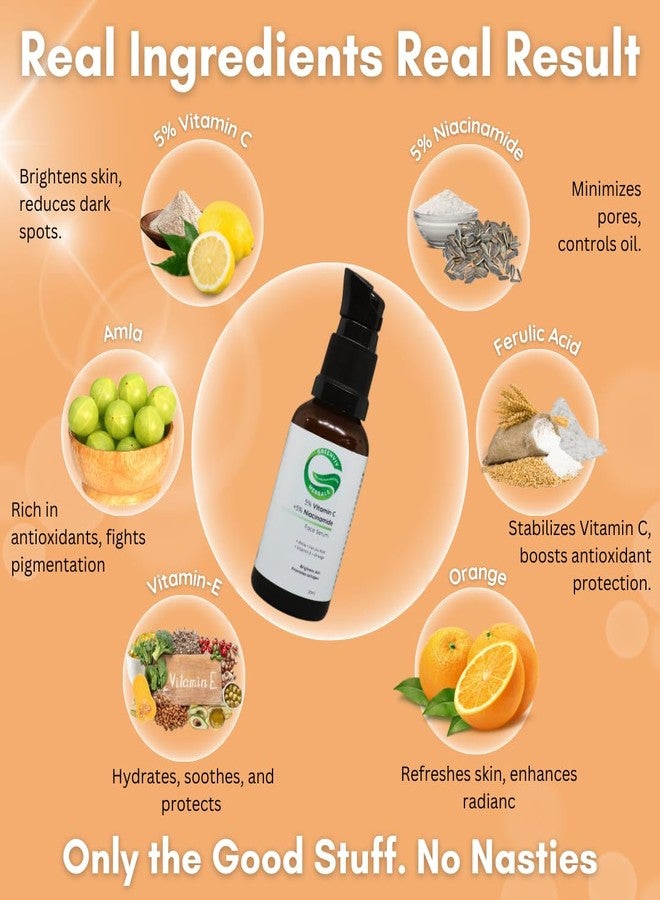 Greenviv 5% Vitamin C + 5% Niacinamide Brightening Face Serum | with Amla, Ferulic Acid & Vitamin E | Brightens & Evens Skin Tone, Fights Environmental Stressors | 30ml - Image 5