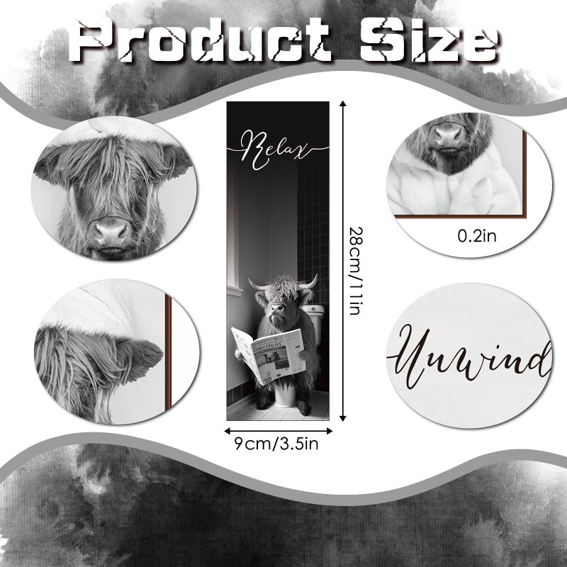 YLOLUL 4 Piece Highland Cow Bathroom Signs - Rustic Farmhouse Decor for Home Laundry Room & Bathroom - Image 2