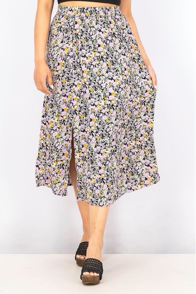 Fire & Glory Women Floral Print Midi Skirt, Lavender Combo - Image 1