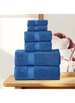 SENSES SENSES by Riba 703 GSM 6 pcs Towels Set - All Cotton Zero Twist Premium Hotel & Spa Quality Highly Absorbent (2 Bath Towels, 2 Hand Towel and 2 Wash Cloth) - Navy  - Image 1