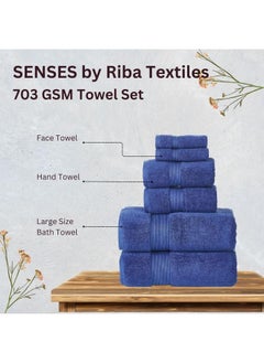 SENSES SENSES by Riba 703 GSM 6 pcs Towels Set - All Cotton Zero Twist Premium Hotel & Spa Quality Highly Absorbent (2 Bath Towels, 2 Hand Towel and 2 Wash Cloth) - Navy  - Image 2