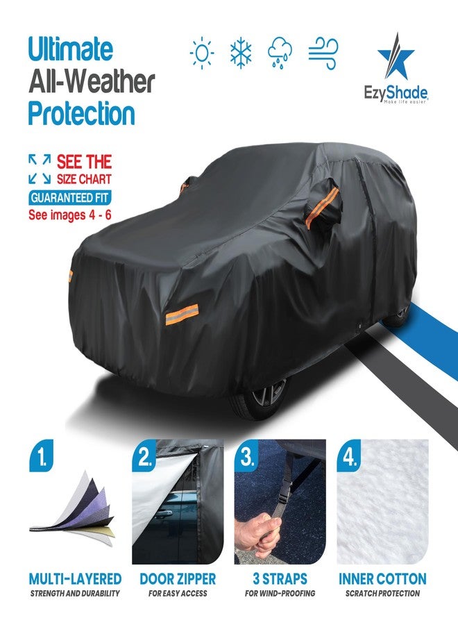 EzyShade غطاء سيارة EzyShade متعدد الطبقات، مقاوم للماء، مناسب لجميع الأحوال الجوية. راجع جدول مقاسات السيارة للتأكد من المقاس المناسب. أغطية خارجية كاملة للسيارات، شديدة التحمل، مناسبة لسيارات جيب راف 4 وCRV. أسود، مقاس S6 (راجع جدول المقاسات). - Image 2