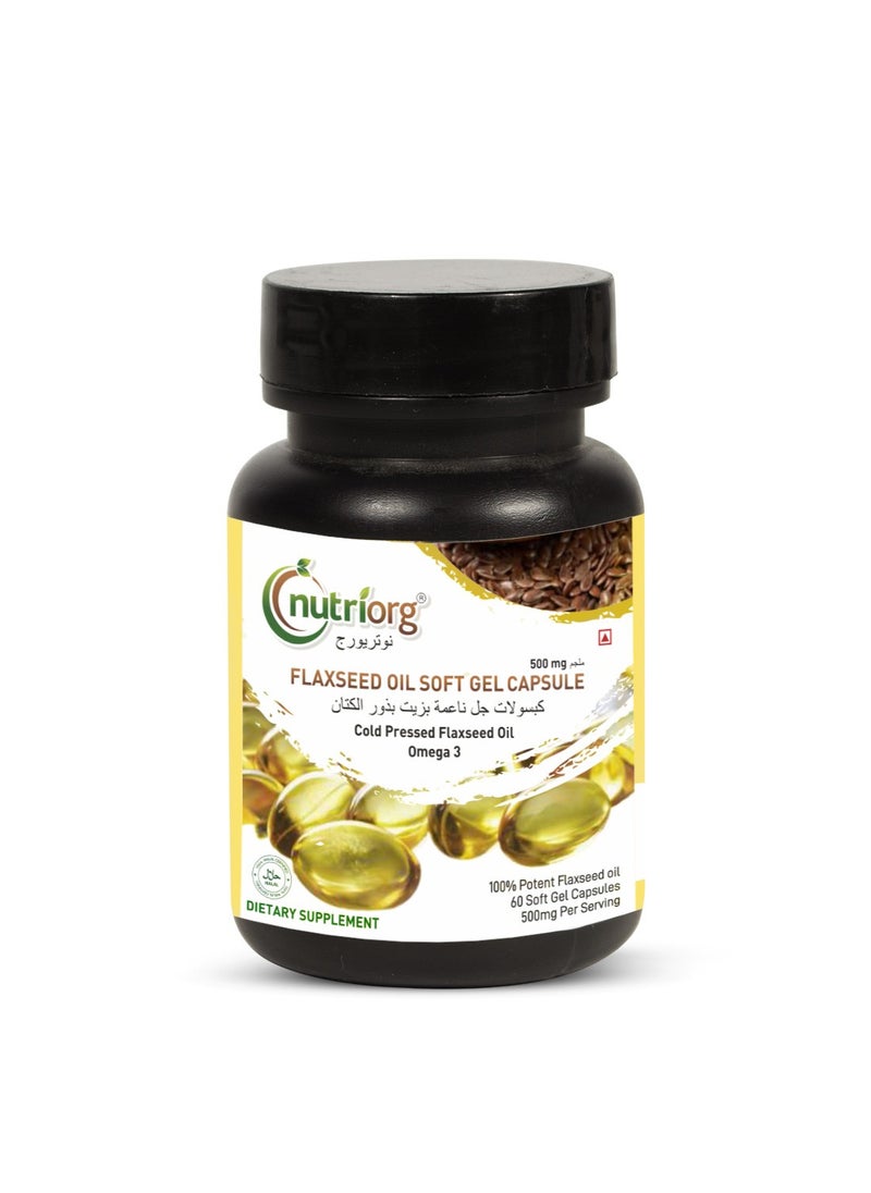 nutriorg Flaxseed Oil Soft Gel 60 Capsules 500mg Rich In Omega 3 