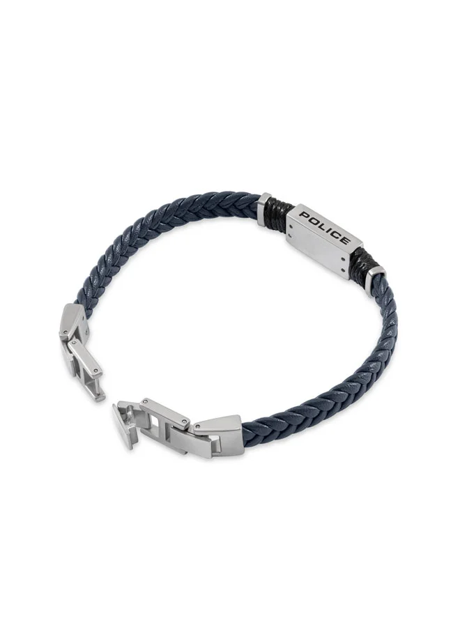 POLICE Ridgecord Blue Braided Leather & Cord Bracelet for Men