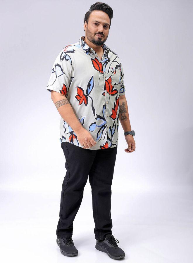 HARDSODA Men Plus Size Regular Fit Printed Cutaway Collar Half Sleeves Casual Shirt - Image 5