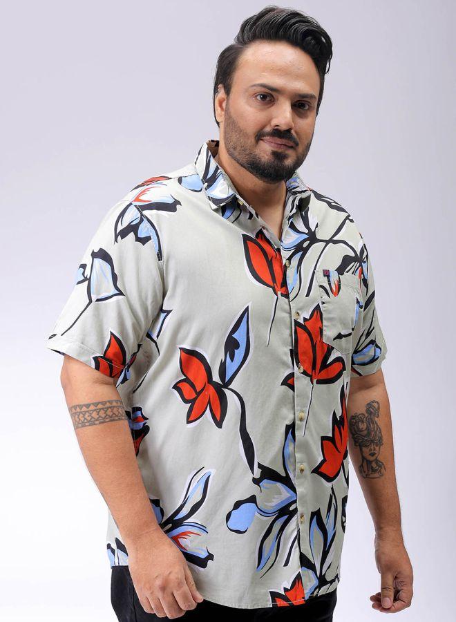 HARDSODA Men Plus Size Regular Fit Printed Cutaway Collar Half Sleeves Casual Shirt - Image 1