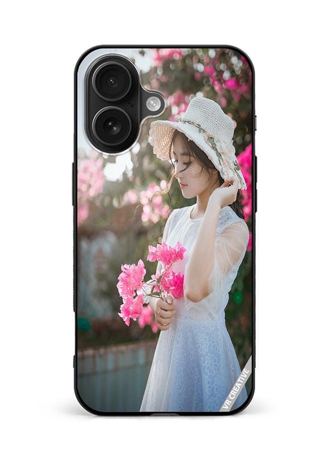 VR CREATIVE Protective Case Cover For Apple iPhone 16 Girl With Pink Flower Design Multicolour