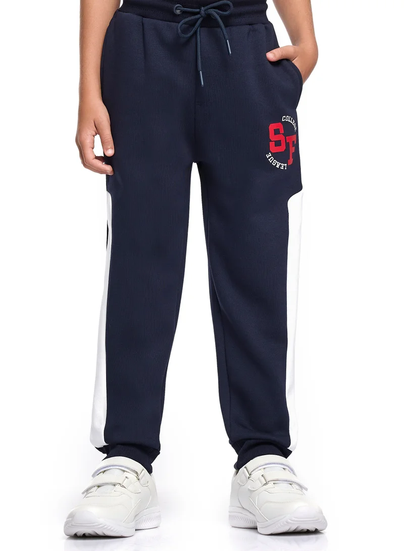victor and jane Boys Varsity Zip-Neck Fleece Tracksuit - Navy &amp; White with SF Patch