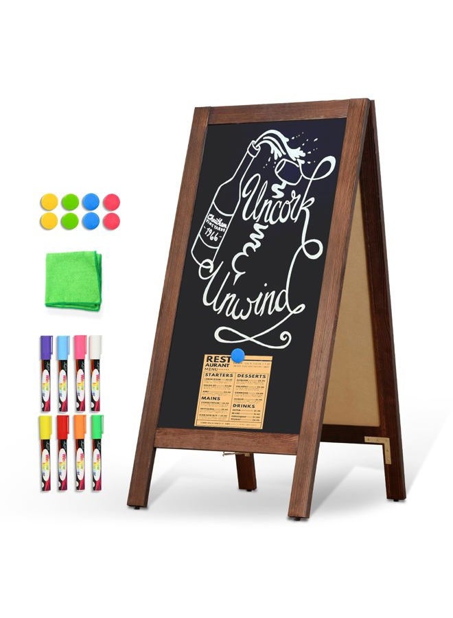 DOLLAR BOSS A Frame Chalkboard Sign 40'' x 20'' Double-Sided Magnetic Sildwalk Sandwich Board Rustic Pine Wood Frame Menu Board for Outdoor, Café, Wedding, Business with 8 Markers, Brown - Image 1