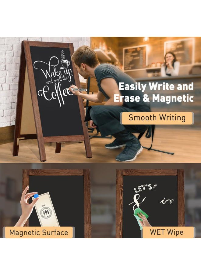DOLLAR BOSS A Frame Chalkboard Sign 40'' x 20'' Double-Sided Magnetic Sildwalk Sandwich Board Rustic Pine Wood Frame Menu Board for Outdoor, Café, Wedding, Business with 8 Markers, Brown - Image 3