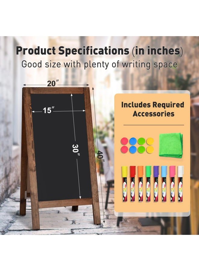DOLLAR BOSS A Frame Chalkboard Sign 40'' x 20'' Double-Sided Magnetic Sildwalk Sandwich Board Rustic Pine Wood Frame Menu Board for Outdoor, Café, Wedding, Business with 8 Markers, Brown - Image 2