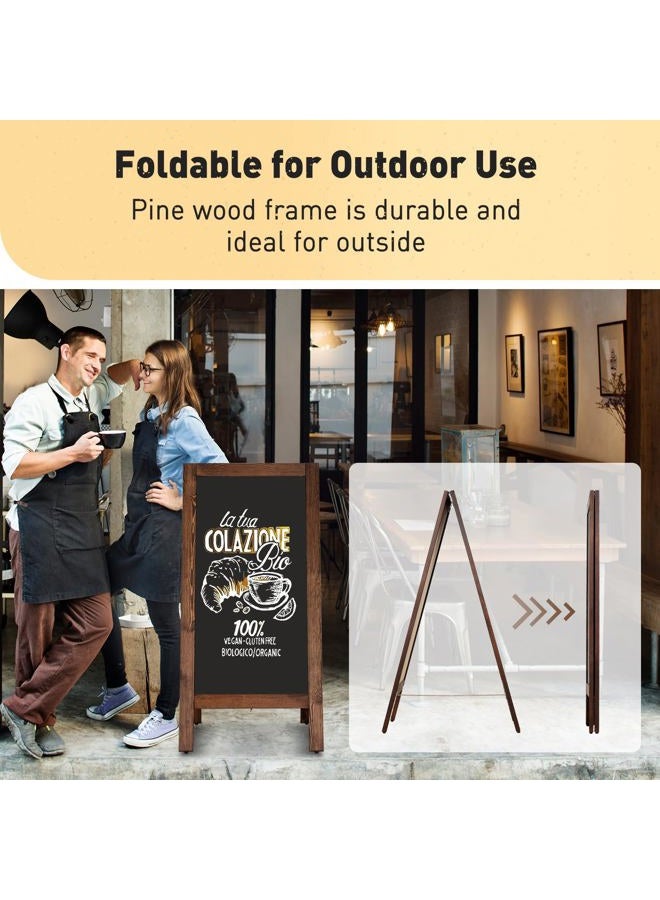 DOLLAR BOSS A Frame Chalkboard Sign 40'' x 20'' Double-Sided Magnetic Sildwalk Sandwich Board Rustic Pine Wood Frame Menu Board for Outdoor, Café, Wedding, Business with 8 Markers, Brown - Image 4