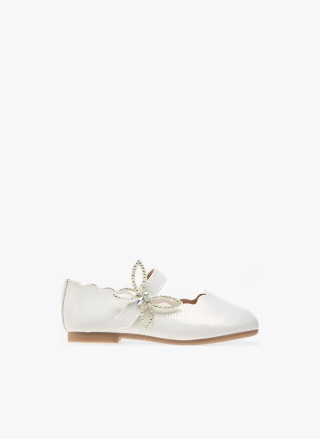 JUNIORS Girls Textured Ballerinas With Butterfly Accent Hook And Loop Closure Ramadan Collection - Image 1