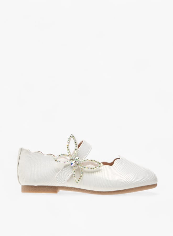 JUNIORS Girls Textured Ballerinas With Butterfly Accent Hook And Loop Closure Ramadan Collection - Image 3