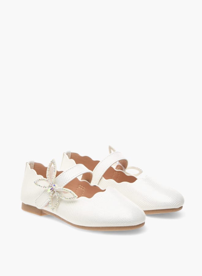 JUNIORS Girls Textured Ballerinas With Butterfly Accent Hook And Loop Closure Ramadan Collection - Image 2
