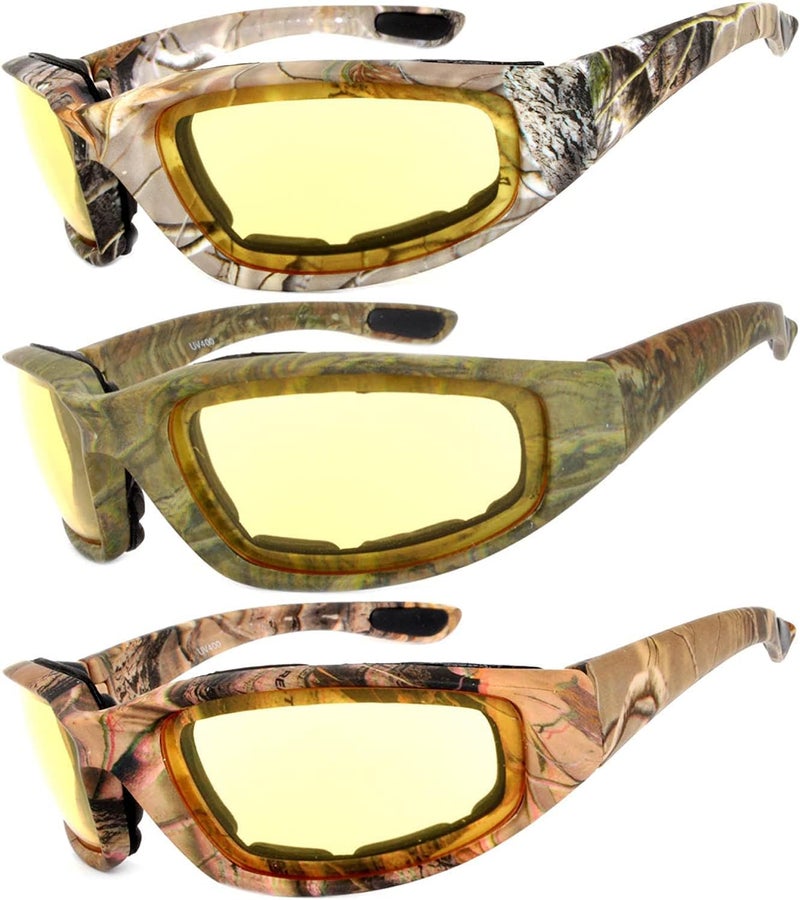 OWL 3 Pack Motorcycle Riding Glasses, Padded Sport Sunglasses, Assorted Colors for Men and Women - Image 1
