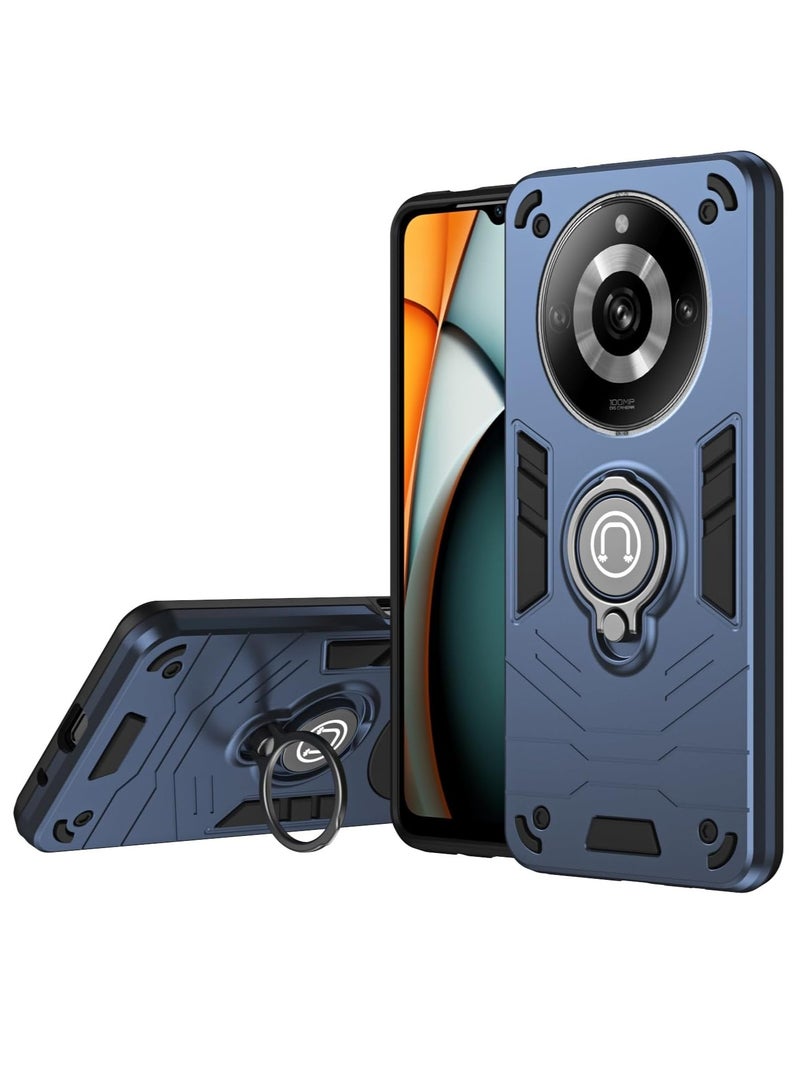 GOLDEN MASK For Realme 11 Pro Plus Armor Window Bracket Camera Shield Cover Camera Lend Protection With Ringe (Navy Blue) - Image 1