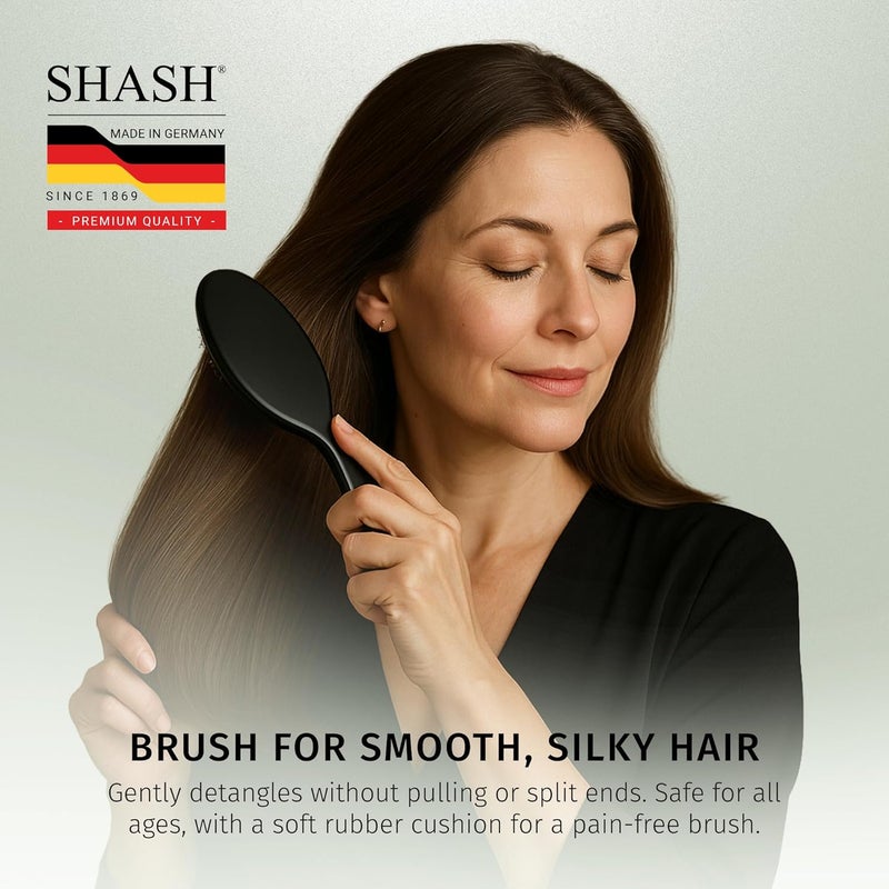 SHASH Since 1869 Hand Made In Germany - Nylon, 100% First Cut Boar Bristle Brush Suitable For Normal to Thick Hair - Gently Detangles, No Pulling or Split Ends - Softens Improves Texture, (Medium) - Image 4