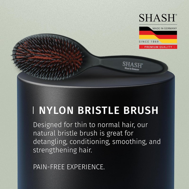 SHASH Since 1869 Hand Made In Germany - Nylon, 100% First Cut Boar Bristle Brush Suitable For Normal to Thick Hair - Gently Detangles, No Pulling or Split Ends - Softens Improves Texture, (Medium) - Image 5