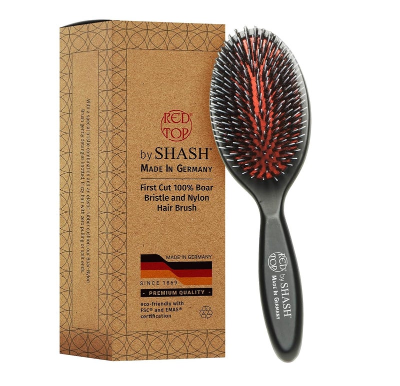 SHASH Since 1869 Hand Made In Germany - Nylon, 100% First Cut Boar Bristle Brush Suitable For Normal to Thick Hair - Gently Detangles, No Pulling or Split Ends - Softens Improves Texture, (Medium) - Image 1