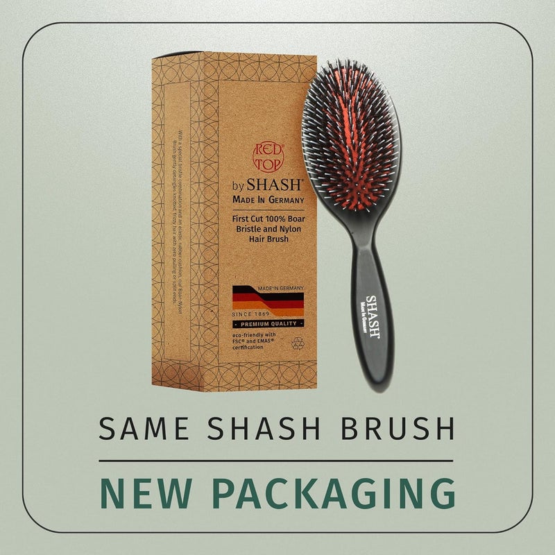 SHASH Since 1869 Hand Made In Germany - Nylon, 100% First Cut Boar Bristle Brush Suitable For Normal to Thick Hair - Gently Detangles, No Pulling or Split Ends - Softens Improves Texture, (Medium) - Image 3
