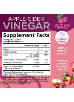 Nature's Nutrition Vegan Apple Cider Vinegar Gummies 1000mg - ACV Vitamins Supplement - Gelatin-Free, Vegan, Non-GMO, Made with Beet Root & Vitamin B12 for Energy - Supports Digestion, Detox and Cleanse - 120 Gummies  - Image 2