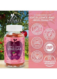 Nature's Nutrition Vegan Apple Cider Vinegar Gummies 1000mg - ACV Vitamins Supplement - Gelatin-Free, Vegan, Non-GMO, Made with Beet Root & Vitamin B12 for Energy - Supports Digestion, Detox and Cleanse - 120 Gummies  - Image 4