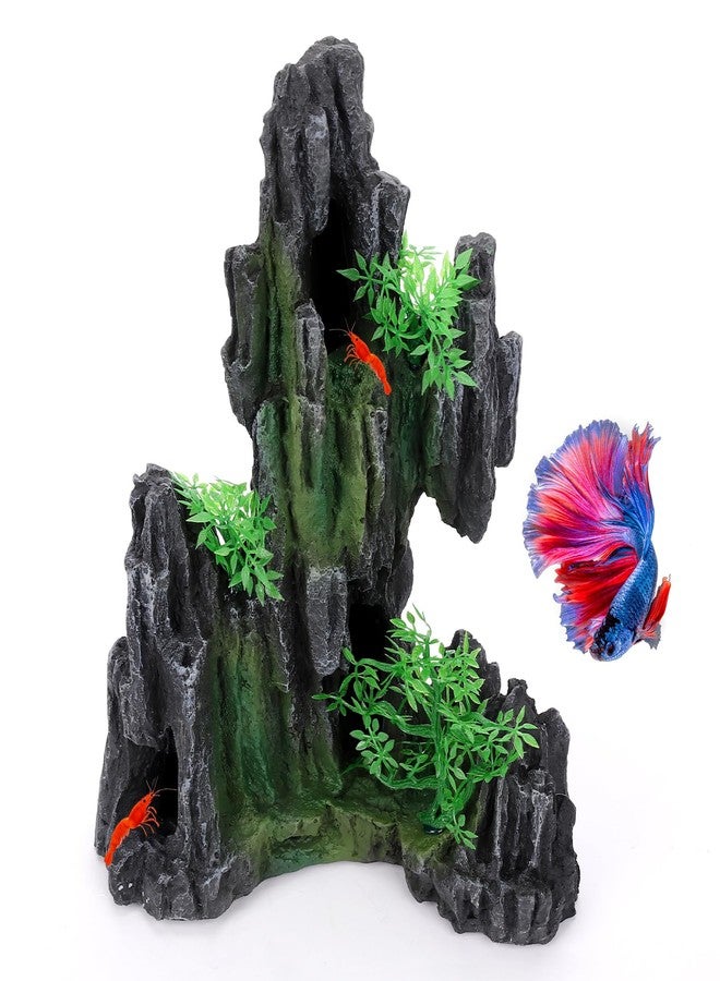 Hygger CO2 Large Rockery Aquarium Decoration Resin - Mountain View Stone Fish Tank Ornament with Small Caves-Approx. 9.7" L x 5.9" W x 11.8" H(Rockery) - Image 1
