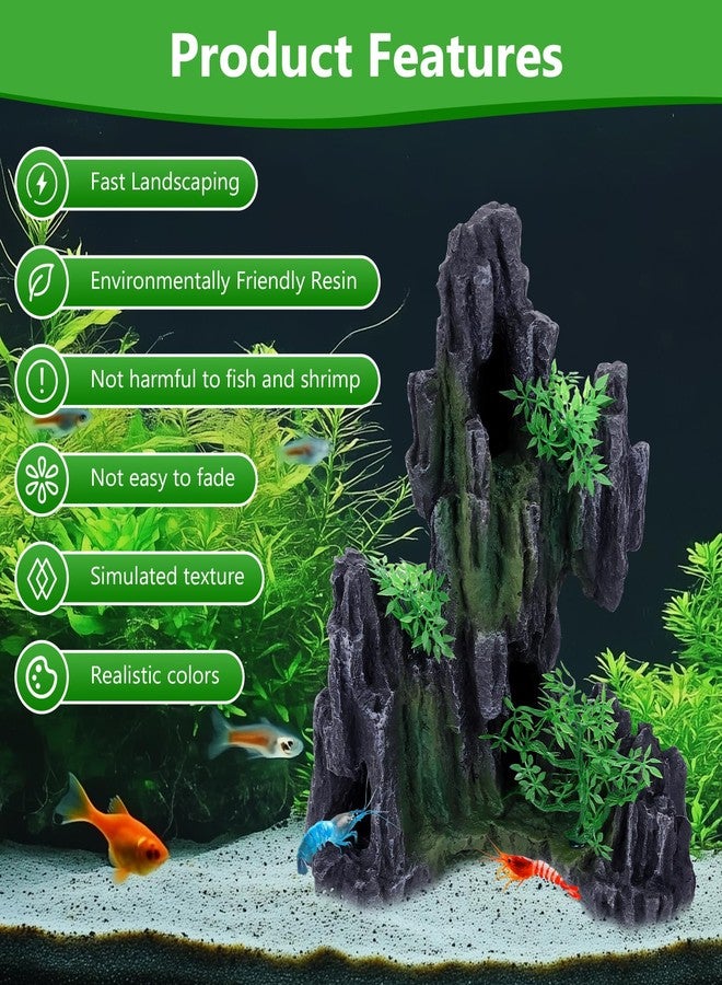Hygger CO2 Large Rockery Aquarium Decoration Resin - Mountain View Stone Fish Tank Ornament with Small Caves-Approx. 9.7" L x 5.9" W x 11.8" H(Rockery) - Image 2