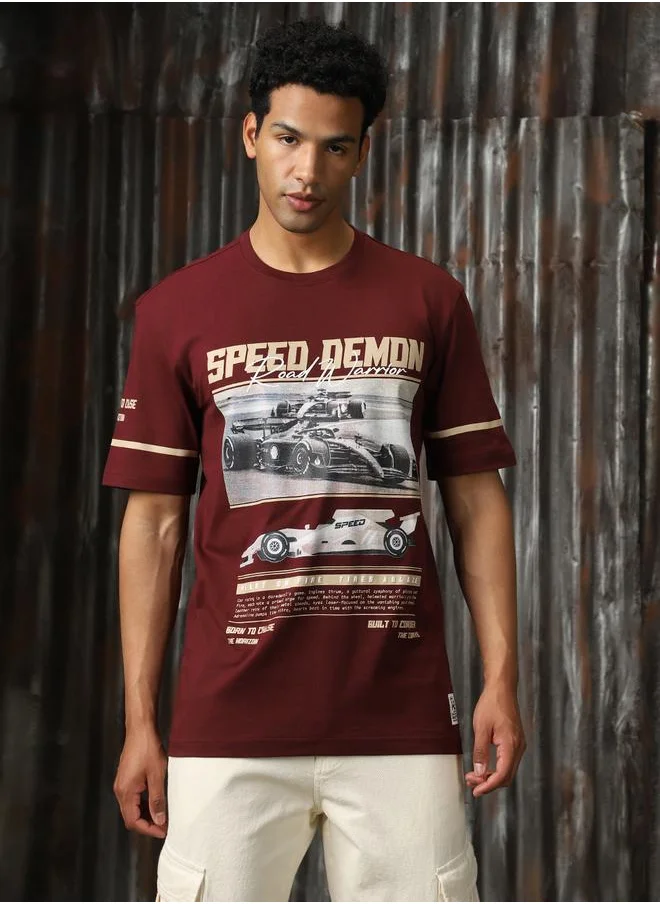 HIGH STAR Men Relaxed Fit Motoracer Graphic Printed F1 Cotton T-shirt