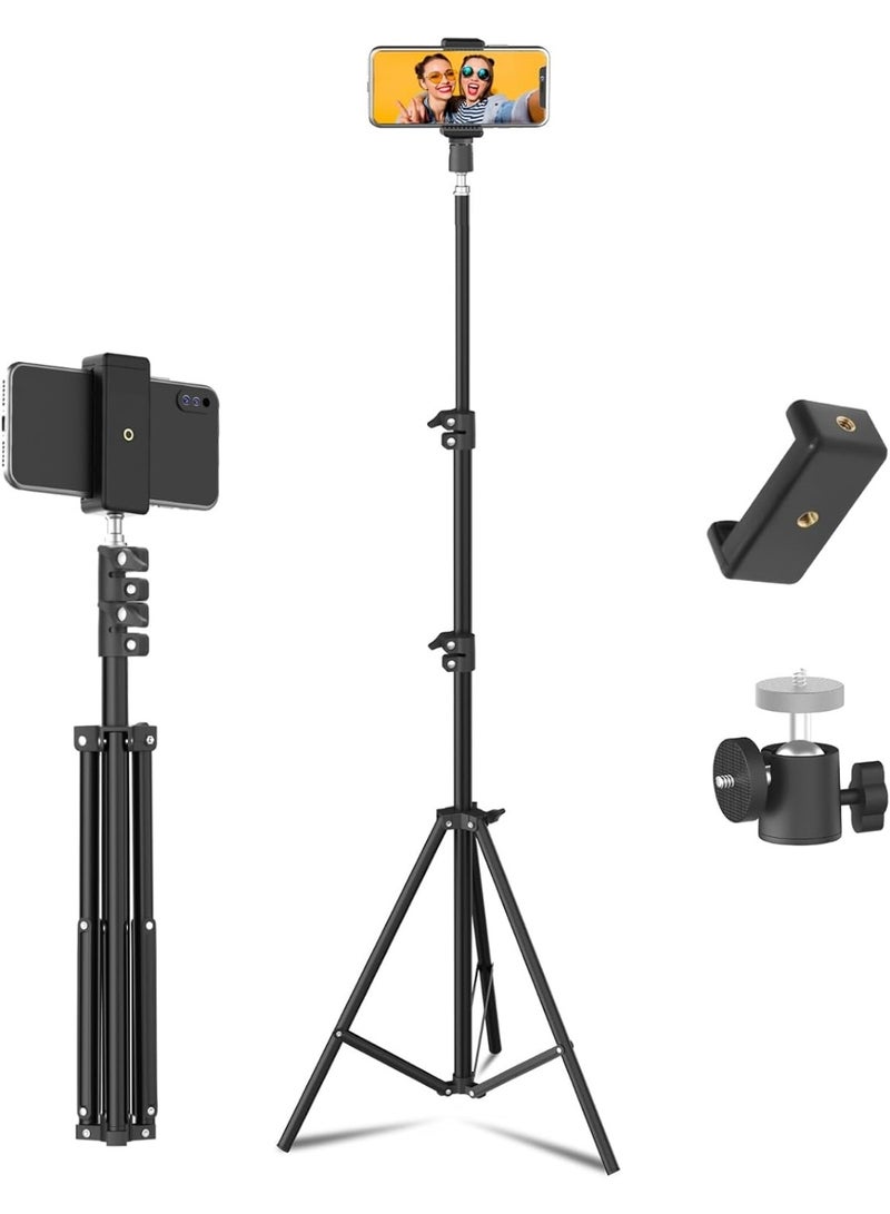 Lightweight Adjustable Tripod Stand – 2.13m Height – Portable with Universal Phone Holder for Cameras & Smartphones