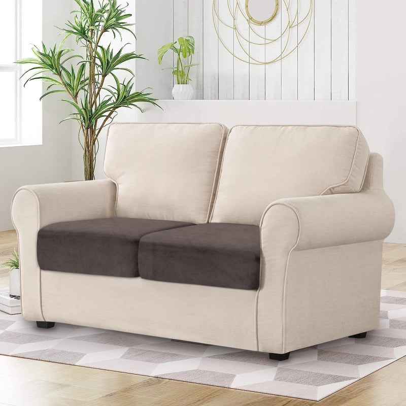 BT.WA Couch Cushion Cover Velvet 2 Pieces Seat Cushion Cover Stretch LoveSeat Couch Covers Separate Sectional Sofa Slipcovers Furniture Protector (2-Seater or Backrest  Coffee) - Image 2