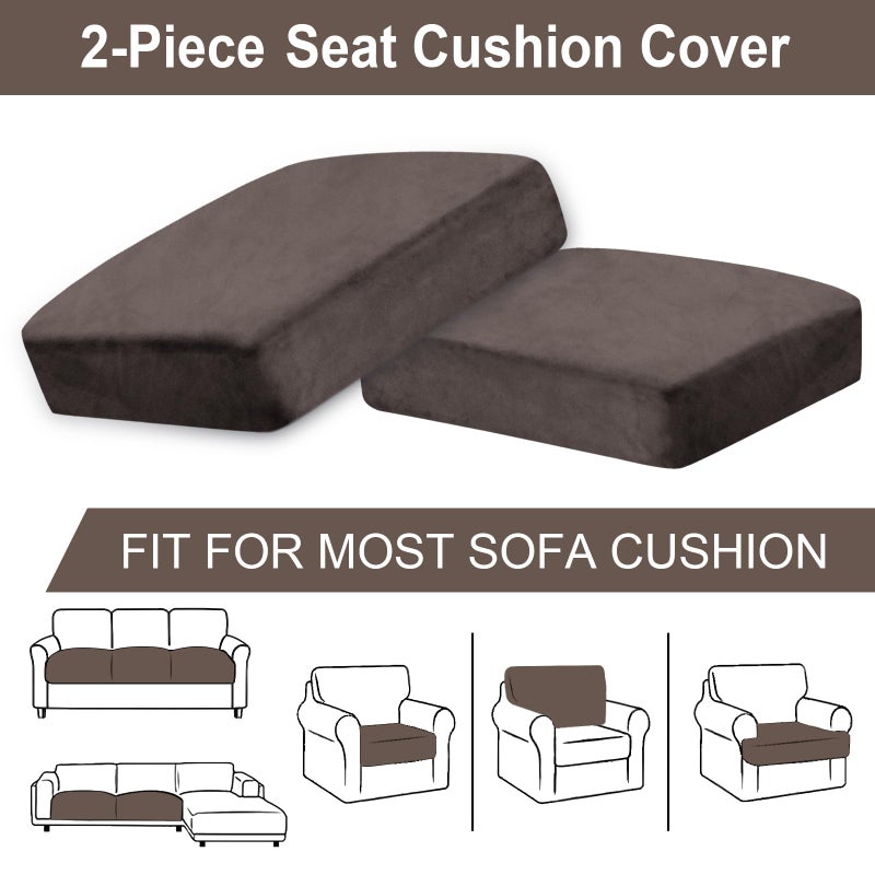 BT.WA Couch Cushion Cover Velvet 2 Pieces Seat Cushion Cover Stretch LoveSeat Couch Covers Separate Sectional Sofa Slipcovers Furniture Protector (2-Seater or Backrest  Coffee) - Image 5