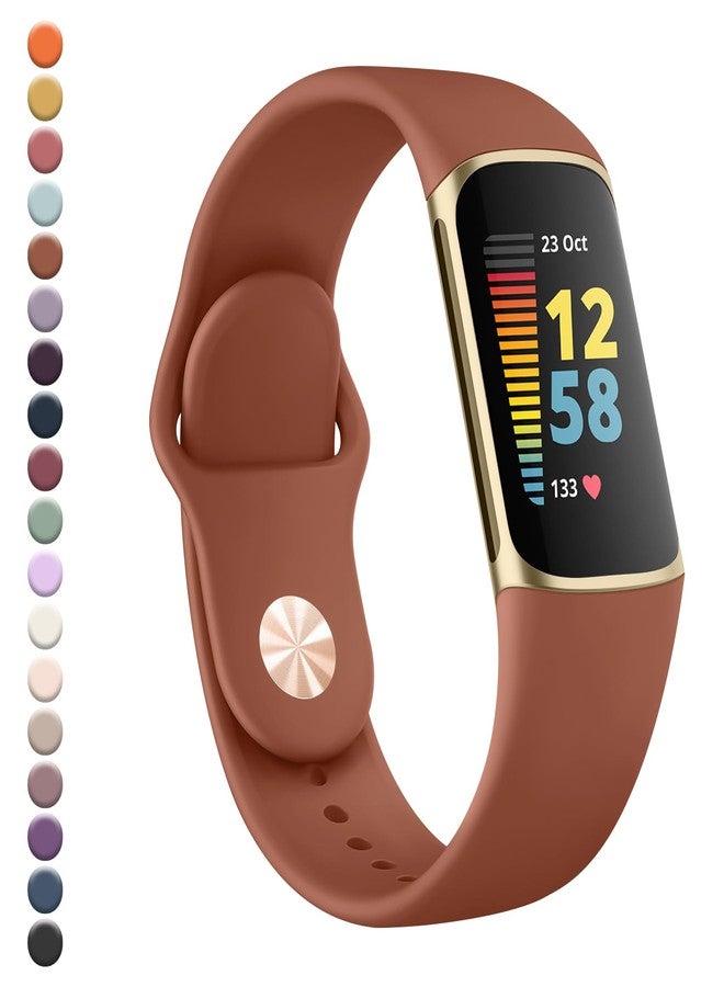 Vanjua Band Compatible with Fitbit Charge 6 Bands Women Men, Soft Silicone Adjustable Waterproof Sport Replacement Wristbands Strap for Fitbit Charge 6 / Charge 5 Fitness Tracker Accessories (Brown) - Image 1