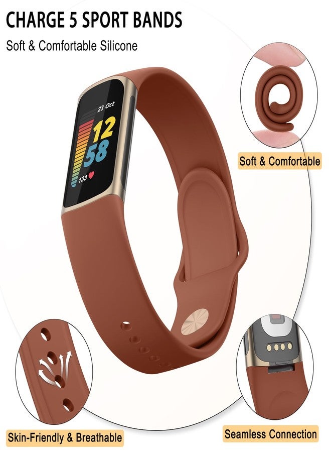 Vanjua Band Compatible with Fitbit Charge 6 Bands Women Men, Soft Silicone Adjustable Waterproof Sport Replacement Wristbands Strap for Fitbit Charge 6 / Charge 5 Fitness Tracker Accessories (Brown) - Image 2