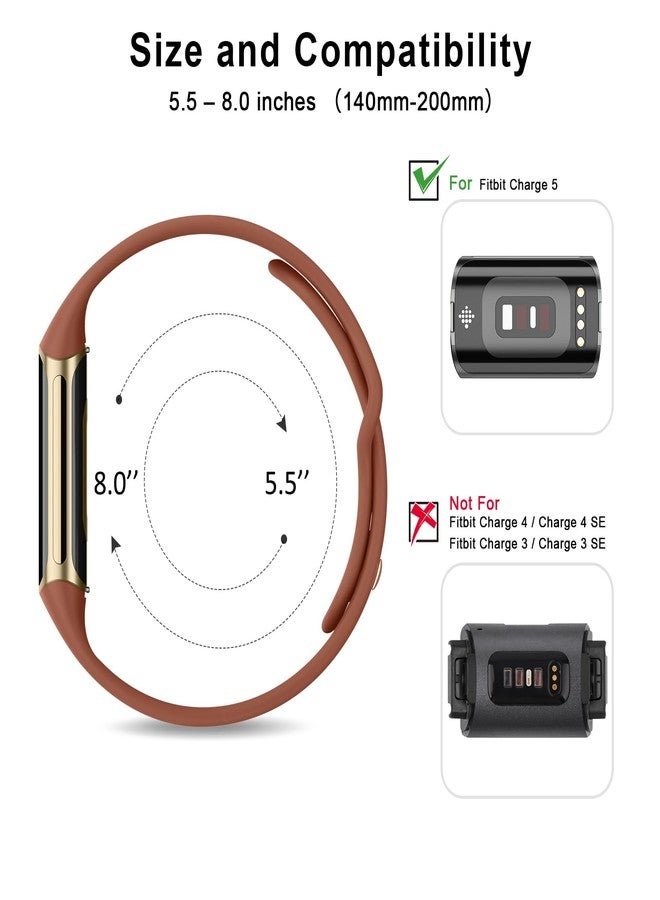 Vanjua Band Compatible with Fitbit Charge 6 Bands Women Men, Soft Silicone Adjustable Waterproof Sport Replacement Wristbands Strap for Fitbit Charge 6 / Charge 5 Fitness Tracker Accessories (Brown) - Image 4