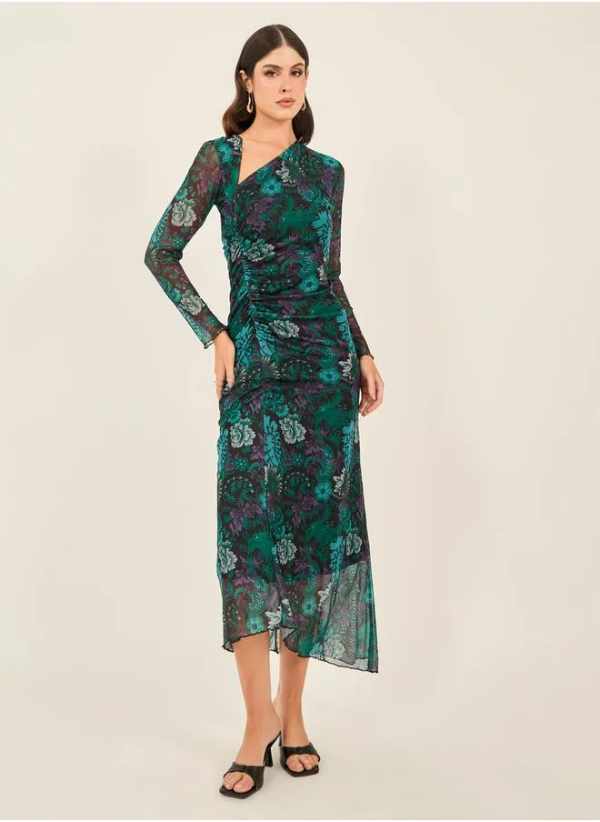 ستايلي Floral Print Gathered Detail Bodycon Maxi Dress