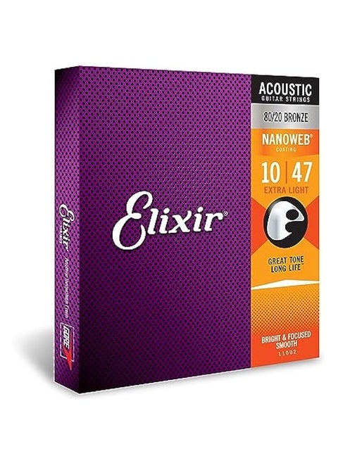Strings 80/20 Bronze Acoustic Guitar Strings w NANOWEB Coating, Extra Light (.010-.047)