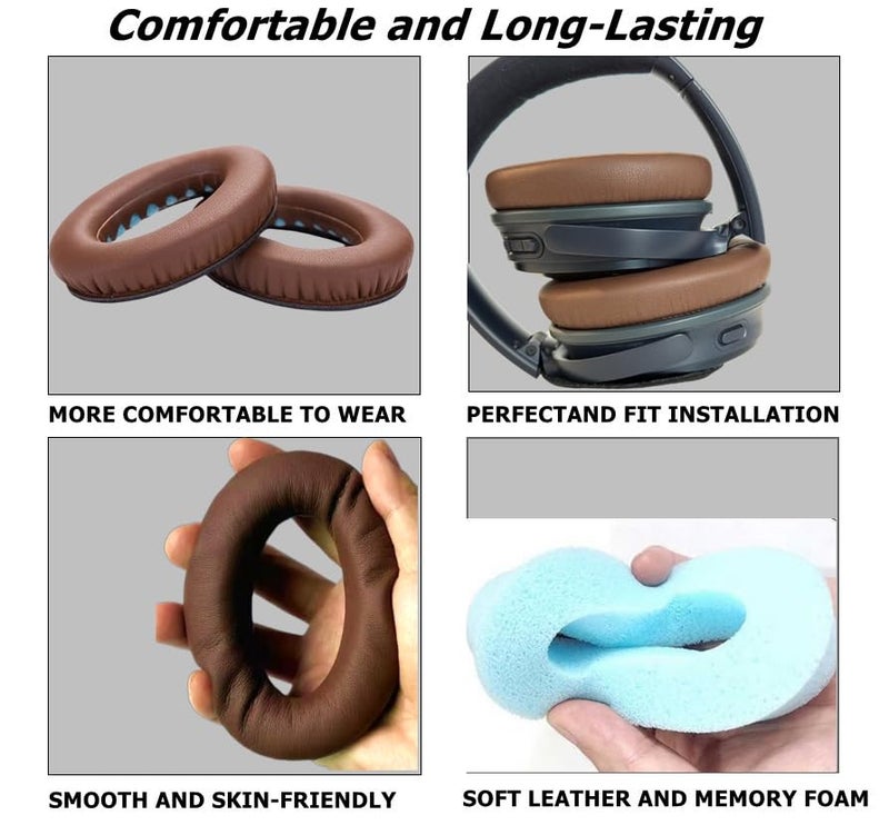 Cypher.V Headphones Replacement Ear Pads Cover, EarPads Cushion for Bose Quietcomfort QC15 QC25 QC35 35 ii -1 Pair (Brown) - Image 2