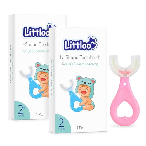 LITTLOO Baby U -Shaped Silicone Manual Tooth Brush With Soft & Elastic Bristles For Complete 360 Degree Dental Cleaning, Specially Designed For Toddlers & Children - (Pink) (Pack of 2) - Image 1