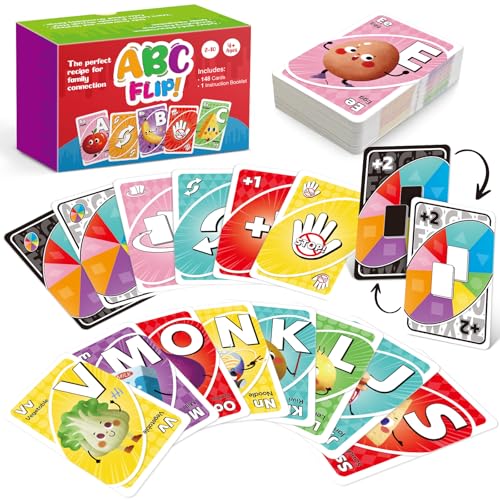 Kasfalci ABC FLIP Alphabet Card Game for Kids Ages 48 Interactive Letter Color Symbol Matching Flash Cards Family Card Game Classroom Homeschool Preschool Learning Activity 148 DoubleSided Cards - Image 1