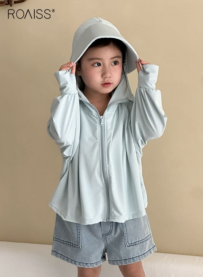 roaiss Kids Sun Protection Jacket with Thumb Holes, Solid Athletic Hoodie with Zip Closure, Cooling Lightweight Shirts, Suitable for Any Outdoor Play  - Image 3