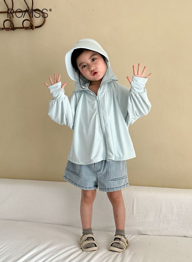 roaiss Kids Sun Protection Jacket with Thumb Holes, Solid Athletic Hoodie with Zip Closure, Cooling Lightweight Shirts, Suitable for Any Outdoor Play  - Image 2