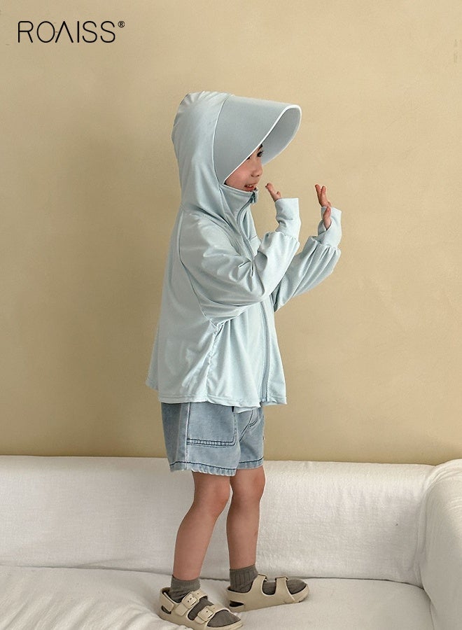 roaiss Kids Sun Protection Jacket with Thumb Holes, Solid Athletic Hoodie with Zip Closure, Cooling Lightweight Shirts, Suitable for Any Outdoor Play  - Image 4