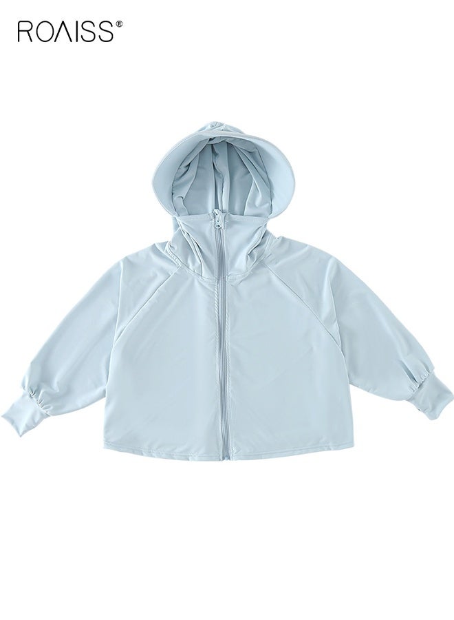 roaiss Kids Sun Protection Jacket with Thumb Holes, Solid Athletic Hoodie with Zip Closure, Cooling Lightweight Shirts, Suitable for Any Outdoor Play - Image 2
