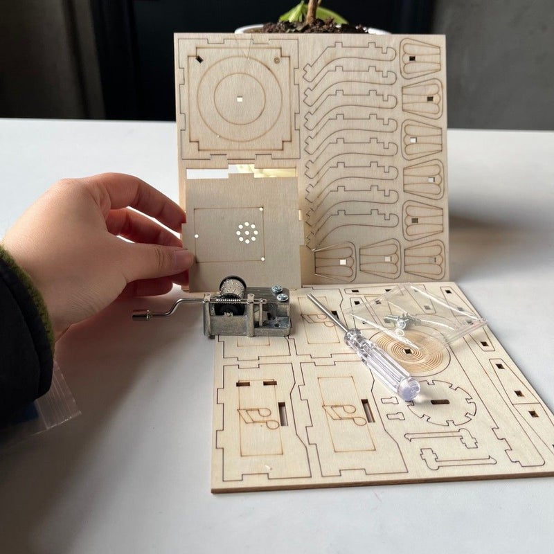 Wooden Phonograph Construction Set STEM Science 3D Puzzle Birthday Christmas Gift - Image 4