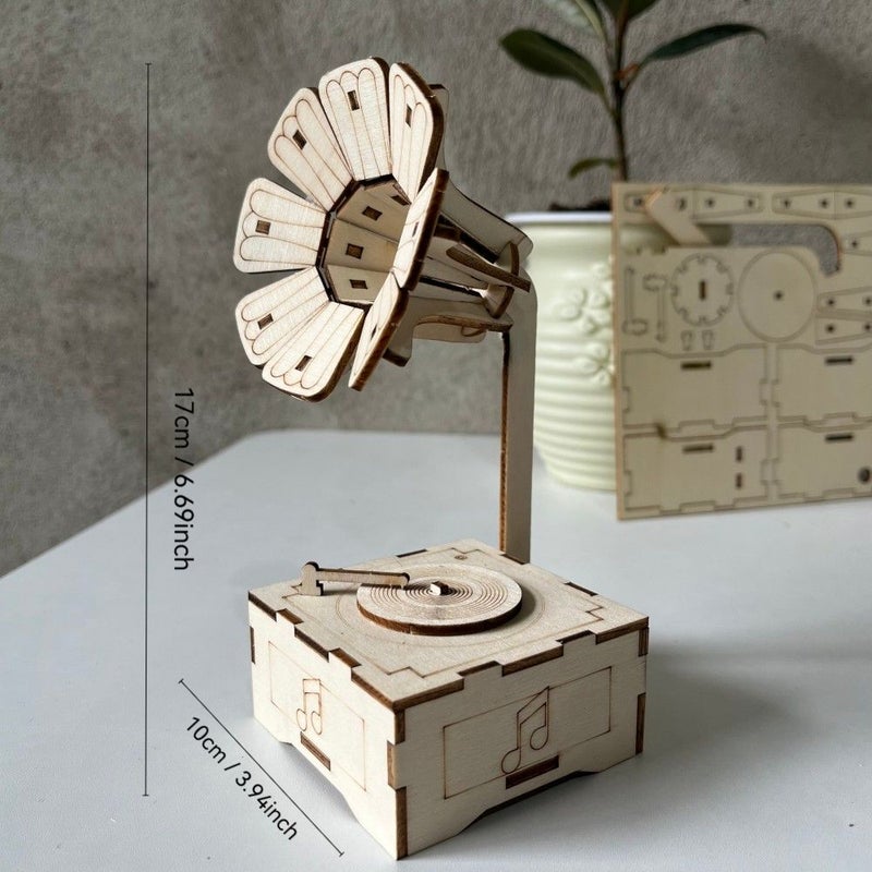 Wooden Phonograph Construction Set STEM Science 3D Puzzle Birthday Christmas Gift - Image 2