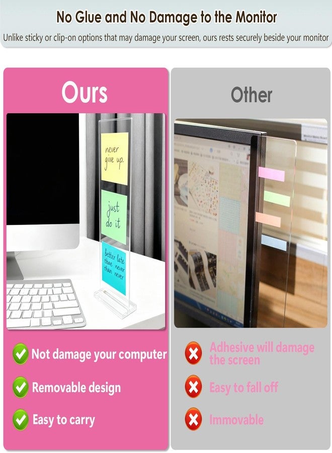 DBYANAN 2PCS Removable Monitor Memo Board Sticky Note Holder for Computer Screen Clear Message Board for Office Desk Accessories Acrylic Monitor Side Panel for Home - Image 2