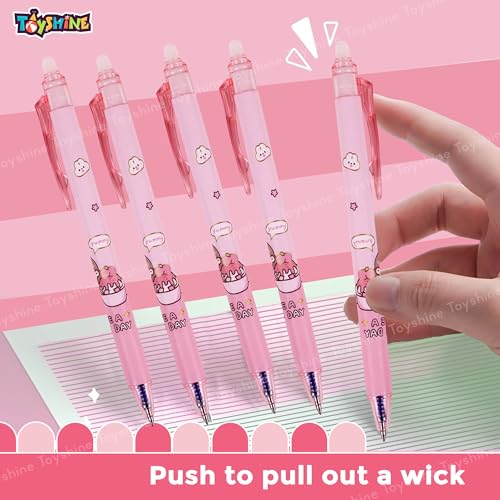 Toyshine 12 Pc Dessert Party Theme Stylish Retractable 0.5mm Erasable Gel Pen, Blue Ink | Smooth Writing | Refillable Gel Pen | Kawaii Stationery for Kids Birthday Party Return Gift - Image 4